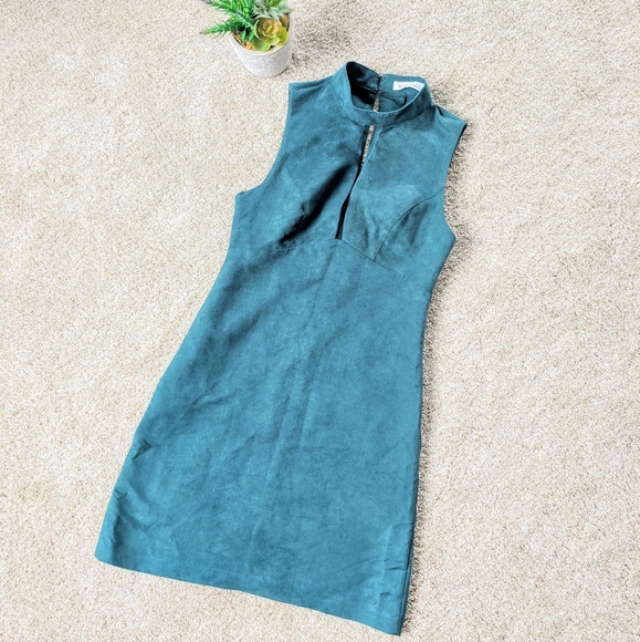 BCBGeneration Dresses & Skirts - BCBGeneration Blue Green Suede High Neck Dress